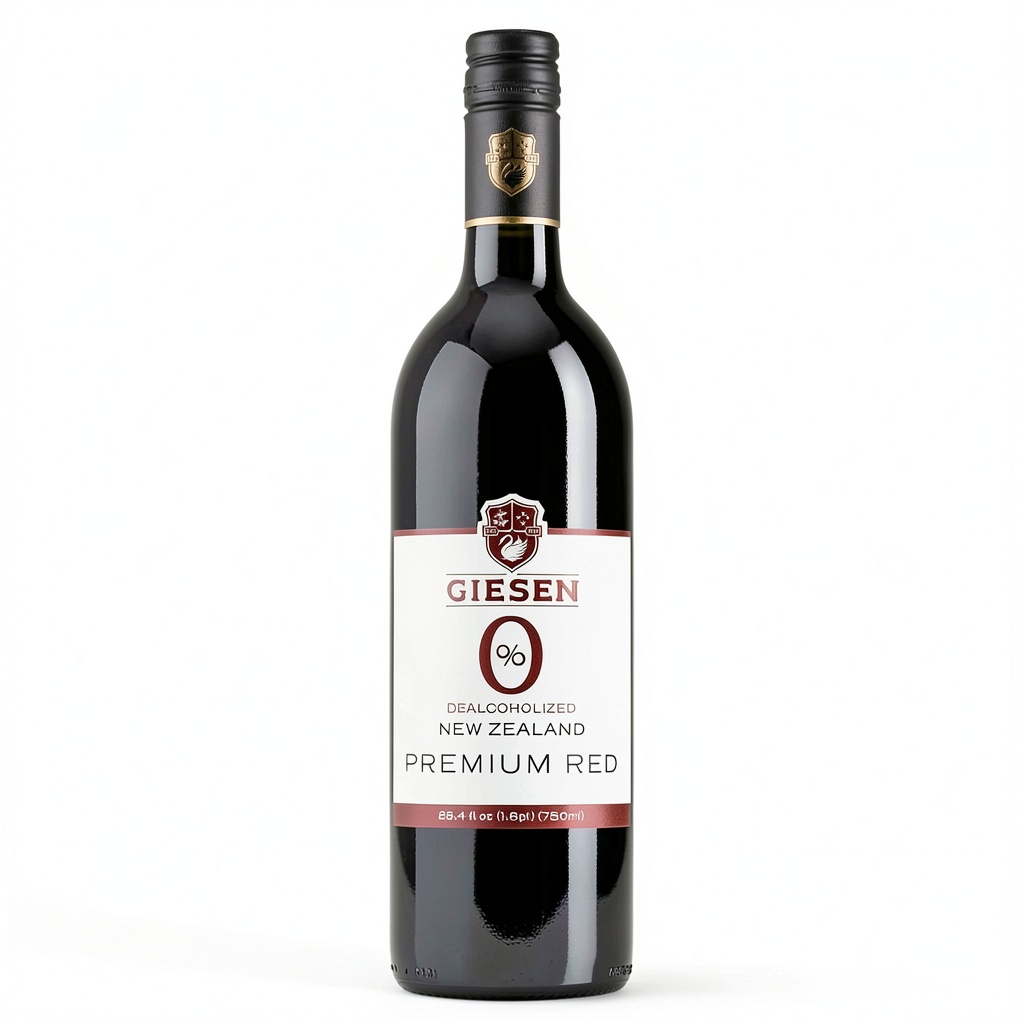 Giesen Non-Alcoholic Red Wine bottle with label showcasing New Zealand origin