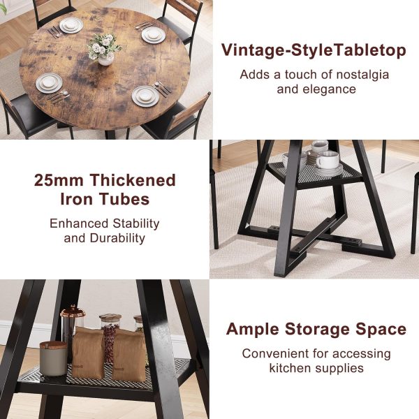 Jocoevel Rustic Industrial Round Dining Table Vintage Wood-4
