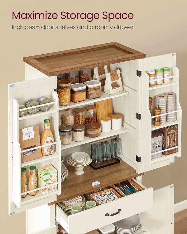 VASAGLE Farmhouse Pantry Cabinet Rustic White Adjustable-3