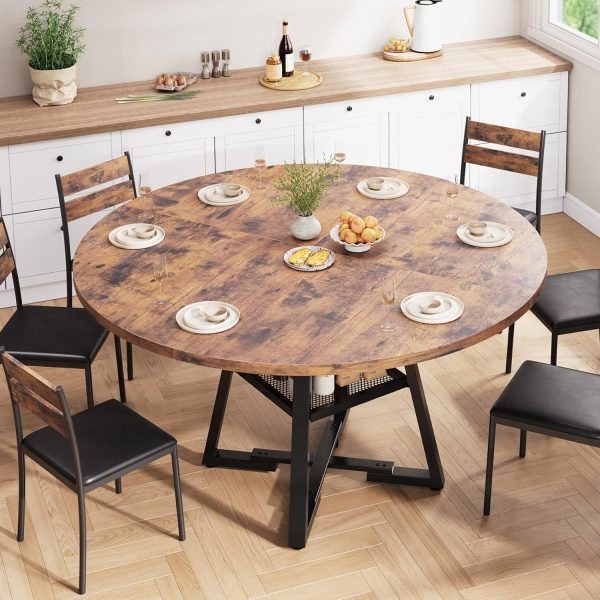 Jocoevel Round Dining Table Vintage Wood Grain 6 Seater-5