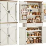 VASAGLE Farmhouse Pantry Cabinet Rustic White Adjustable-0