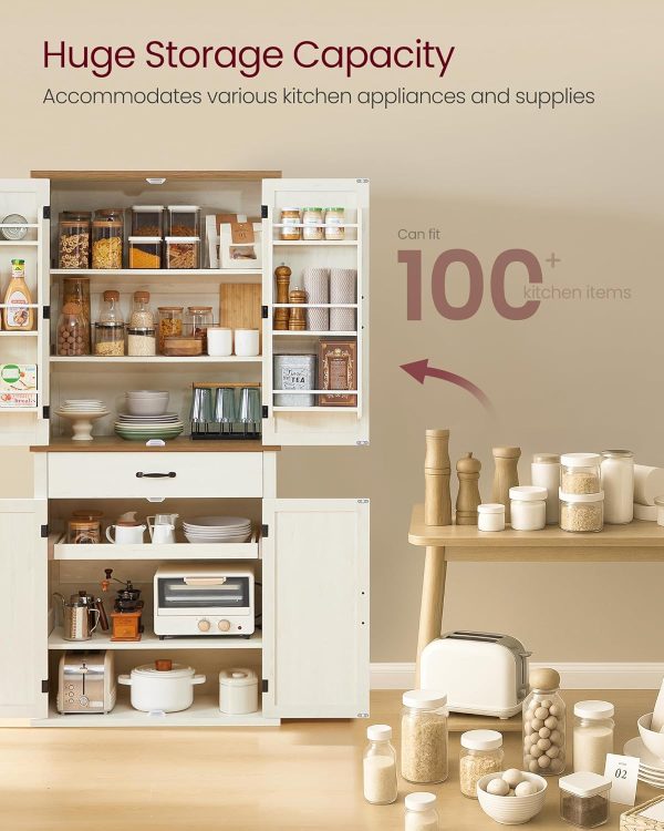 VASAGLE Farmhouse Pantry Cabinet Rustic White Adjustable-4