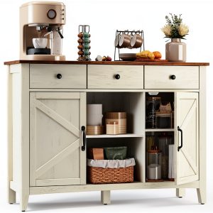 VASAGLE Buffet Cabinet Rustic White Honey Brown Storage-0