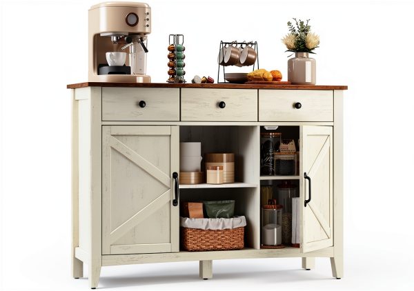 VASAGLE Buffet Cabinet Rustic White Honey Brown Storage-0