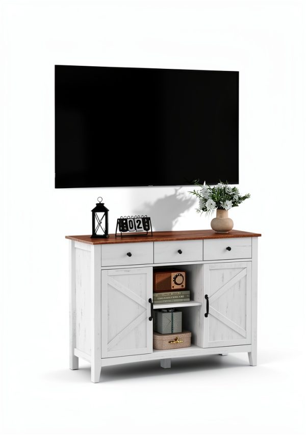 VASAGLE Buffet Cabinet Rustic White Honey Brown Storage-1