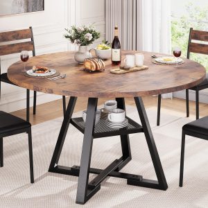 Jocoevel Rustic Industrial Round Dining Table Vintage Wood-0
