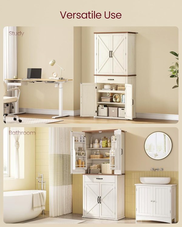 VASAGLE Farmhouse Pantry Cabinet Rustic White Adjustable-6