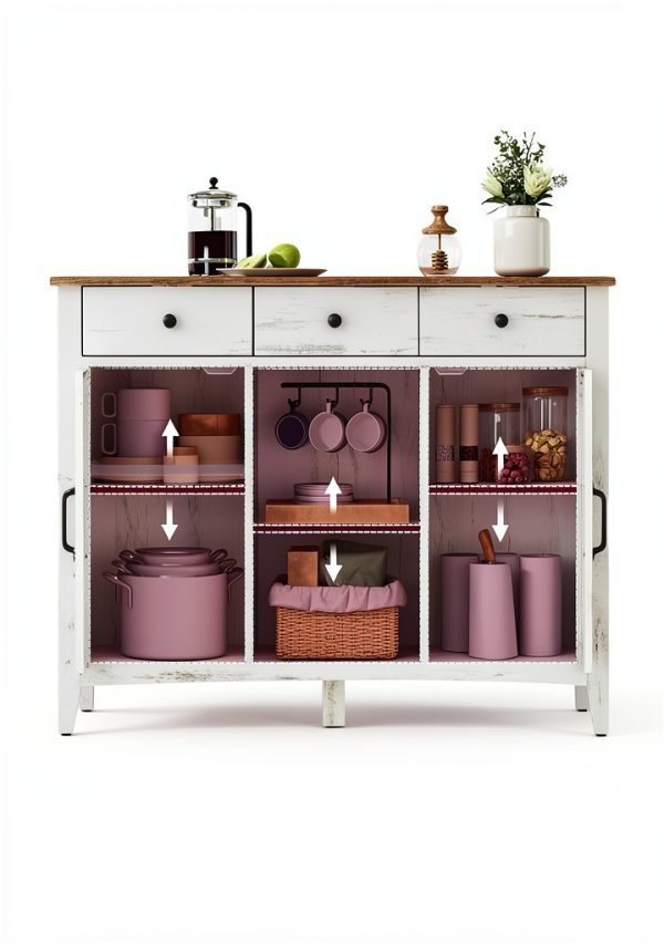VASAGLE Buffet Cabinet Rustic White Honey Brown Storage-4