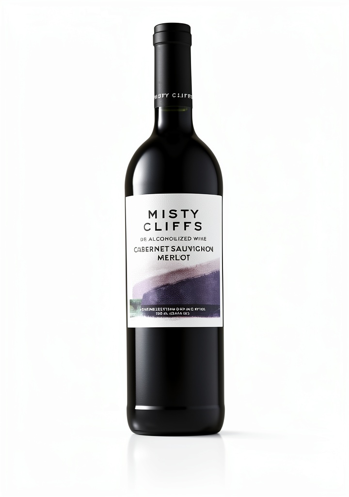 Misty Cliffs non-alcoholic wine bottle with red cherry and berry notes