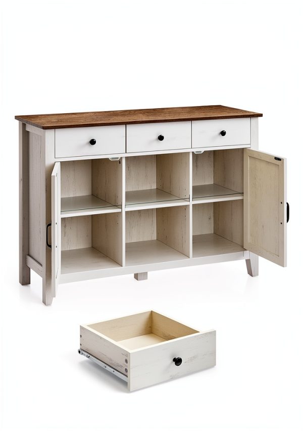 VASAGLE Buffet Cabinet Rustic White Honey Brown Storage-2