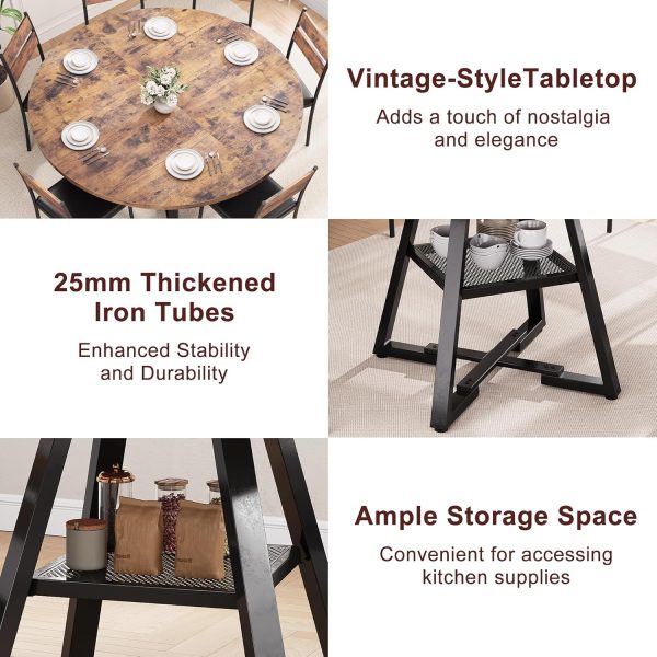 Jocoevel Round Dining Table Vintage Wood Grain 6 Seater-4