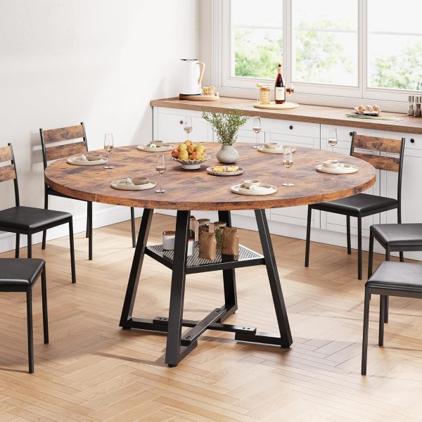 Jocoevel Round Dining Table Vintage Wood Grain 6 Seater-2