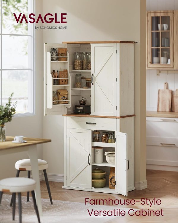 VASAGLE Farmhouse Pantry Cabinet Rustic White Adjustable-1