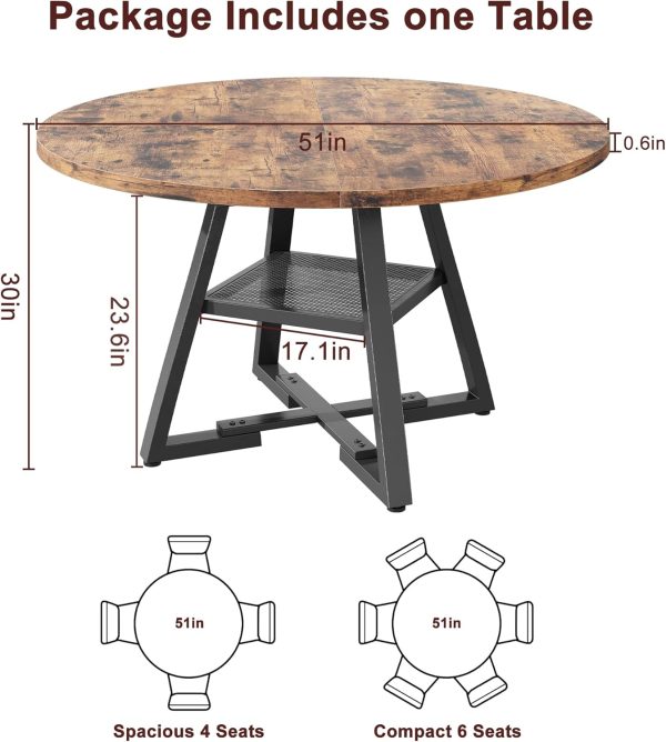 Jocoevel Round Dining Table Vintage Wood Grain 6 Seater-1