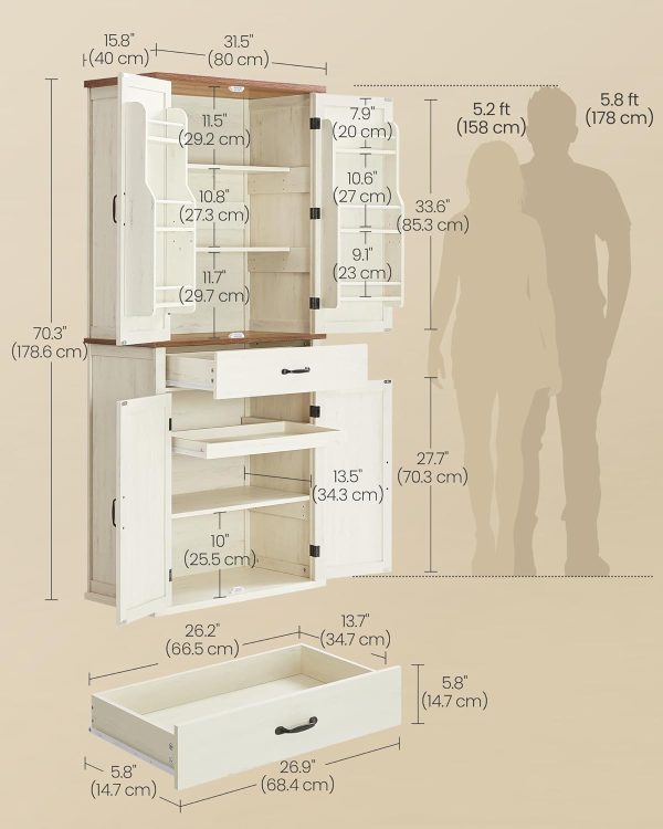 VASAGLE Farmhouse Pantry Cabinet Rustic White Adjustable-2