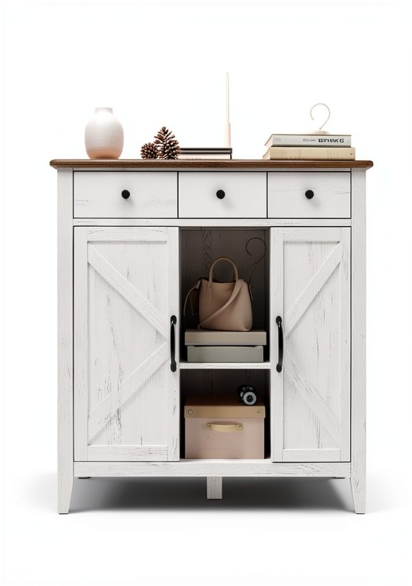 VASAGLE Buffet Cabinet Rustic White Honey Brown Storage-6