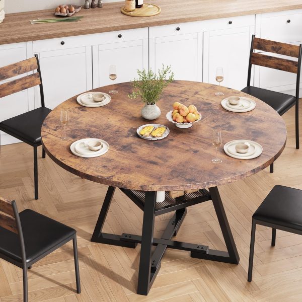 Jocoevel Rustic Industrial Round Dining Table Vintage Wood-3