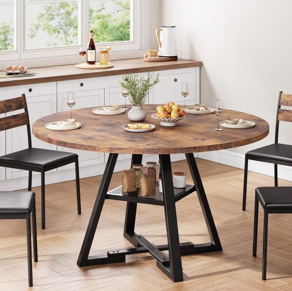 Jocoevel Rustic Industrial Round Dining Table Vintage Wood-2