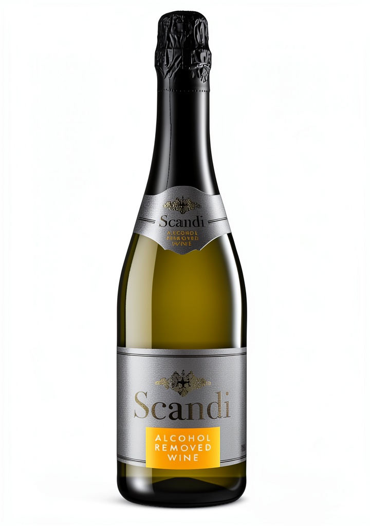 SCANDI BRUT non-alcoholic sparkling wine bottle on a dinner table